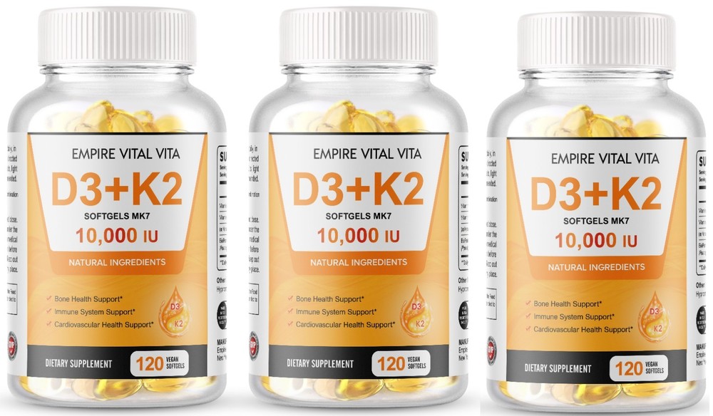 Vitamin D3 10,000 IU K2 MK7 100 mcg, Vit D and K Supplement 360 softgels USA