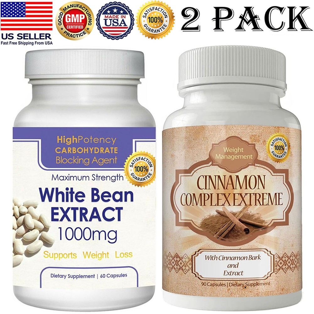 White Kidney Bean Extract Fat Burn Cinnamon 1000mg Capsules Combo Free Shipping