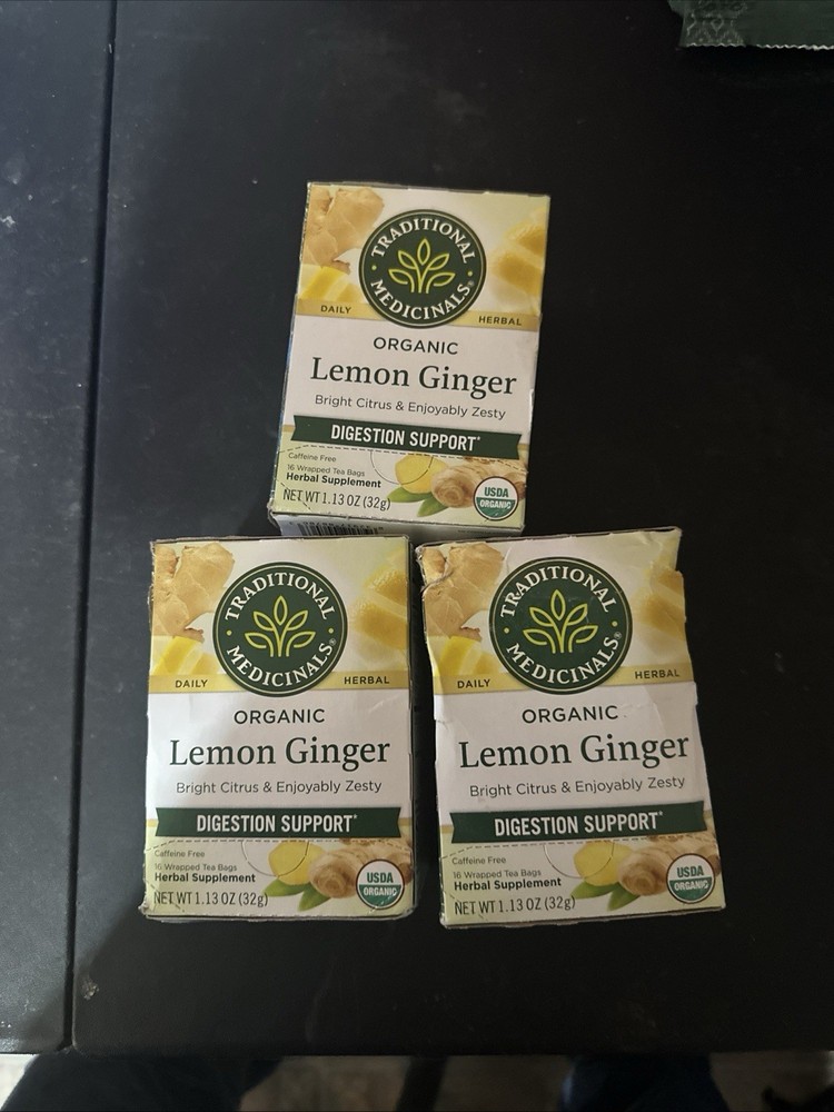 3/Pack Traditional Medicinals Organic Tea Lemon Ginger 16 Tea Bag Packet