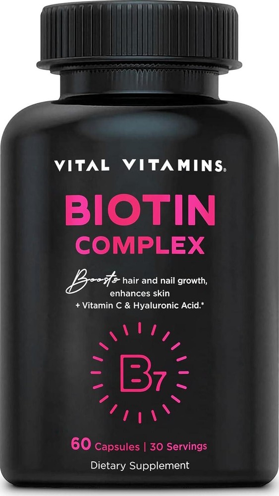 Vital Vitamins Biotin Complex Pills – with Hyaluronic Acid, MSM, Collagen, and C