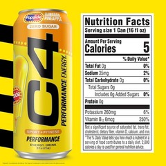 Hawaiian Pineapple C4 Performance Energy Drink – 12 Pack, 200mg Caffeine,