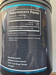 Creatine Monohydrate – 400gm Unflavored 80 Servings Exp: June 2027