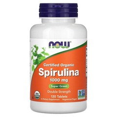 Now Foods Certified Organic Spirulina 1000 mg 120 Tablets GMP Quality Assured,