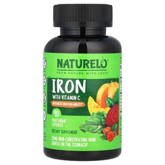 2 X NATURELO, Iron With Vitamin C, 90 Vegetarian Capsules