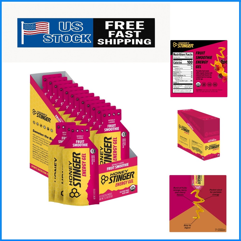 Portable Organic Energy Gel for Running – 12 Convenient Fruit Smoothie Packs