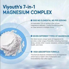 Viyouth Magnesium 7 Complex Capsules 60 Count Sleep Support Bone Health.