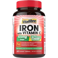 Iron Supplement, 65mg Carbonyl Iron with 250mg Vitamin C, Stomach Friendly Ir…
