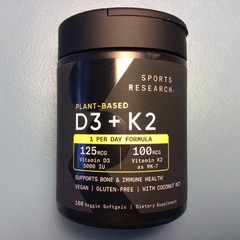Sports Research Plant Based D3 (5,000IU) + k2 (100mcg) 160 Gels Exp 04/2029