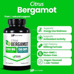 HealthFare Citrus Bergamot 1200mg, 150 Caps Bergamia Extract – Vegan, Non-GMO
