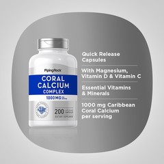 Coral Calcium | 1000mg | 200 Capsules | Non-GMO Supplement | by Piping Rock