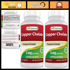 Copper Chelate 6 mg – 360 Tablets, Pack of 2 – Supports Immune Health & Energy