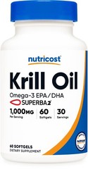 Nutricost Krill Oil 1000mg, 60 Softgels – Omega-3 EPA-DHA with Superbakrill