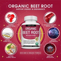 Toplux Organic Beet Root Tablets-Nitric Oxide Booster Beetroot Formula 2040mg