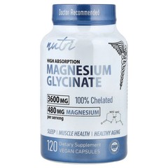 2 X Nutri, Magnesium Glycinate, High Absorption, 3,600 mg, 120 Vegan Capsules