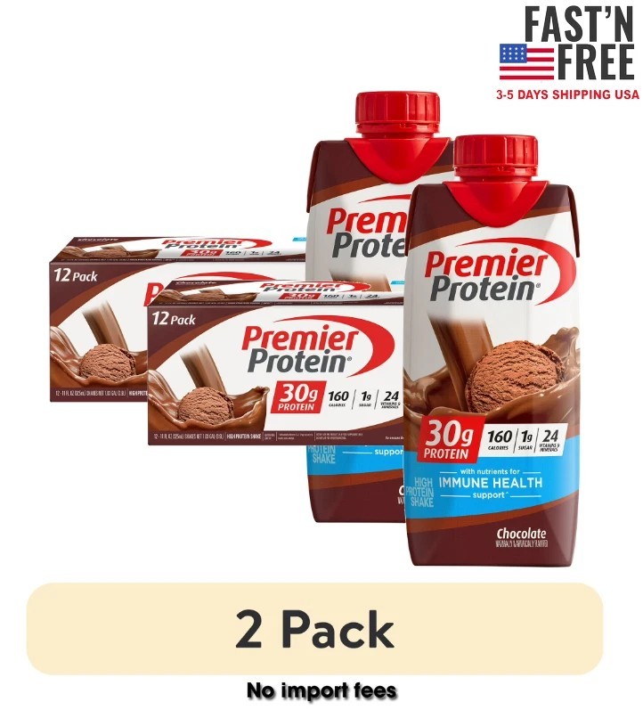 (2 pack) Premier Protein Shake, Chocolate, 30g Protein, 11 Fl Oz, 12 Ct