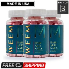 Pack of 3- WEEM Hair Skin and Nails Gummies Vegan Biotin Vitamins Healthy Hair