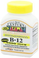 21st Century Sublingual B12 Vitamin Supplement Tablets Gluten Free 5000mcg 110Ct