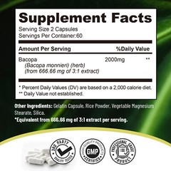 Bacopa Monnieri 2000mg – Boost Memory Focus Enhancer Stress Relief – Non GMO