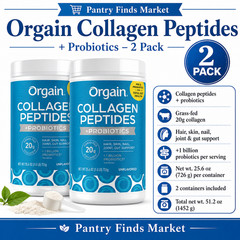 2 Pack Orgain Collagen Peptides + Probiotics, Unflavored, 25.6 oz each