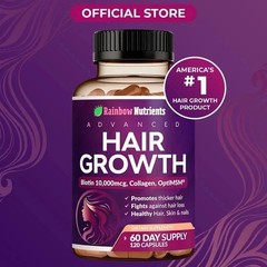 latest Rainbow Nutrients ADVANCED Hair Growth Vitamins – Biotin 10,000mcg, Co…
