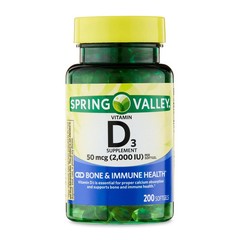 Spring Valley Vitamin D3 2000 IU (50 mcg) Softgels, Bone & Immune Support, 200 C