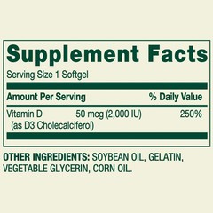 Spring Valley Vitamin D3 2000 IU (50 mcg) Softgels, Bone & Immune Support, 200 C