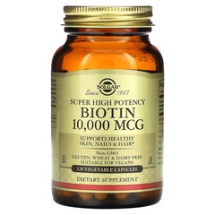 2 X Solgar, Biotin, Super High Potency, 10,000 mcg, 120 Vegetable Capsules
