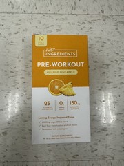 *2*JUST INGREDIENTS Pre-Workout Sports Drink Powder Packet Orange Pineapple-10ct