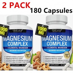 2Pack Magnesium complex supplement: 1000mg of 8-element magnesium, 180 capsules