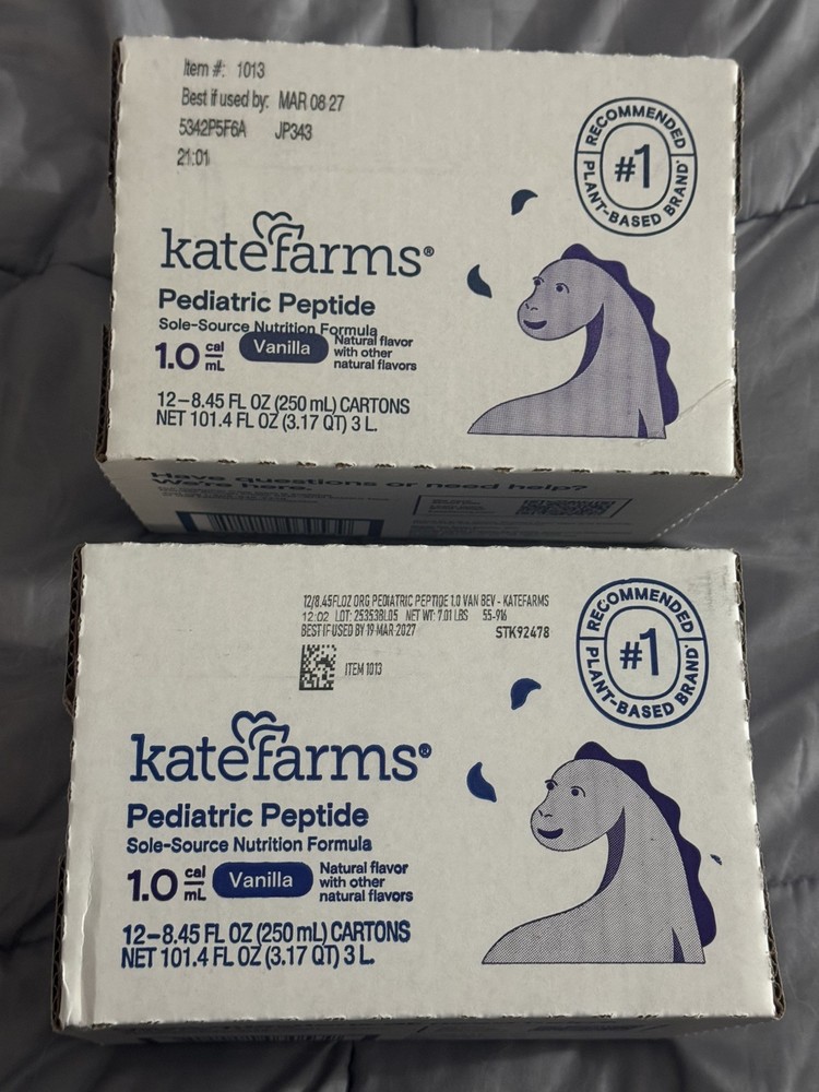 2 new boxes kate farms pediatric peptide 1.0 cal / ml 8.45oz EXP 2027 24 carton