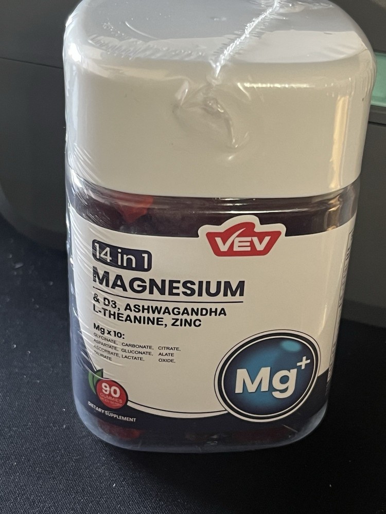 VEV Magnesium Gummies 14 in 1 90 Count L-Theanine D3 Zinc Ashwagandha Supplement