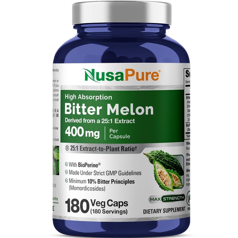 NusaPure Bitter Melon, 400 mg, 180 Veg Caps (Non-GMO, 180 Count (Pack of 1)