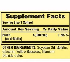 Biotin 5000 mcg 2X120=240 Softgels VITAMIN FOR HAIR 4 month Supply Expire 2026