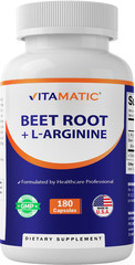 Vitamatic Beet Root 250 mg + L-Arginine 1000 mg Capsules – 180 Capsules