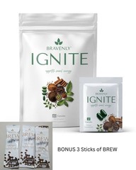Bravenly Ignite 60 capsules (30 Packs of 2) Appetite Mood Energy BONUS BREW