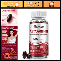 Astaxanthin 12mg with MCT Oil – 60 Softgels | Premium Antioxidant Supplement | S