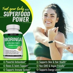 TOPLUX Moringa Capsules 1200mg Pure Moringa Powder Immune Gut health 90Capsules