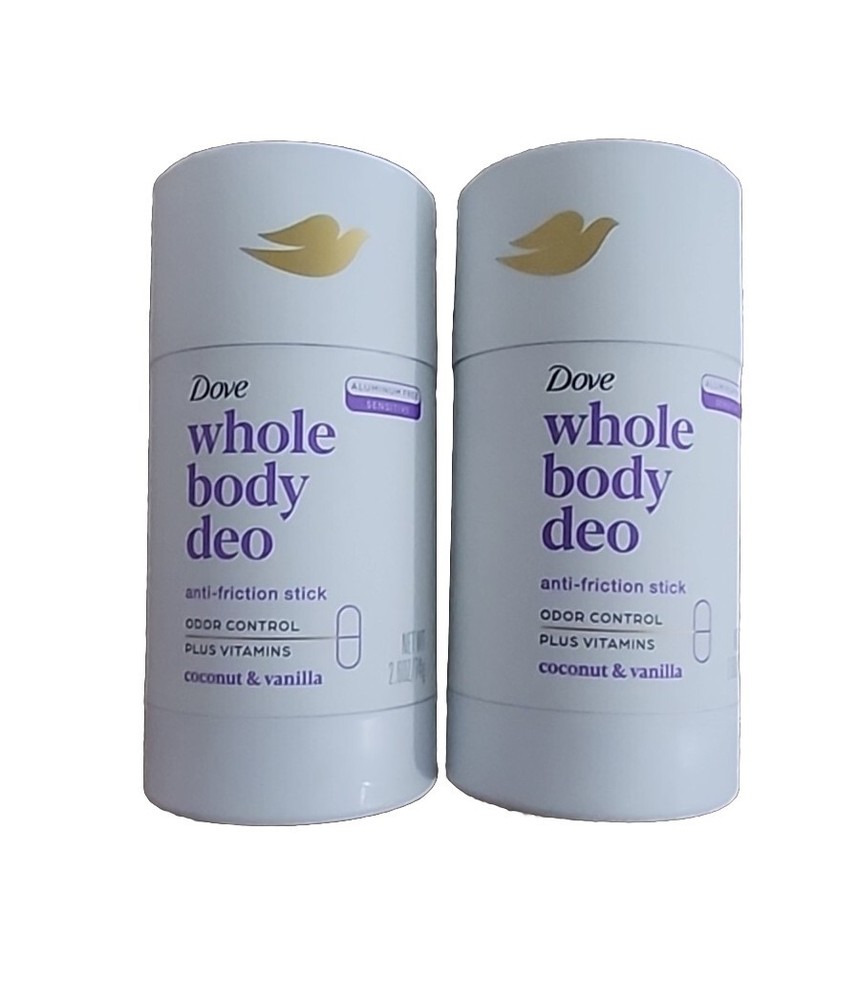 Lot of 2 Dove Whole Body Deo Aluminum Free Anti-Friction Coconut & Vanilla 2.6oz