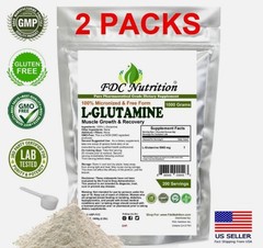 2 PACKS L-GLUTAMINE POWDER 2.2lb (1000g) KOSHER PHARMACEUTICAL GRADE