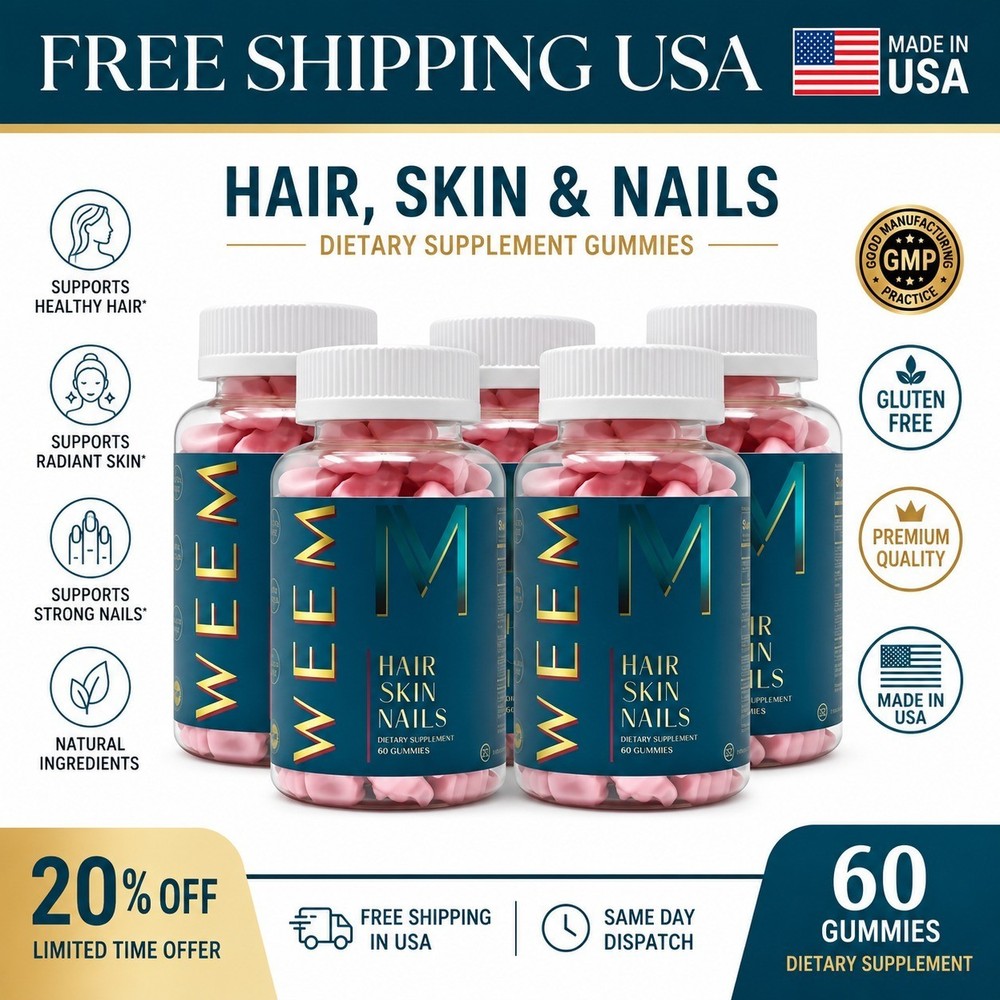 5 pack of WEEM Hair Skin and Nails Gummies, Vegan biotin Vitamins, Healthy Hairs