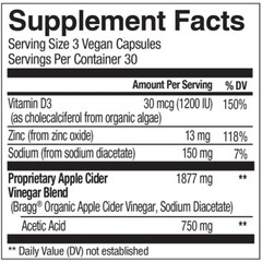 Bragg Apple Cider Vinegar Immune System Support Vitamin D3 Zinc 90 Capsules