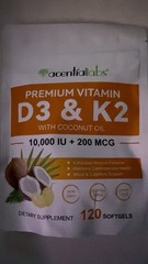 Acential Labs Vitamin D3 K2 Supplement, 10000 IU VIT D3 + 200 MCG K2 (MK-7)