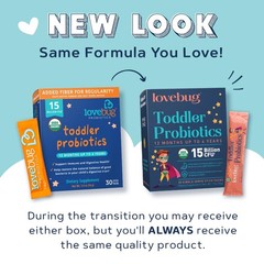 Lovebug Toddler Probiotics – Organic Probiotic, Ages 12 Mo’ to 4 Year – 30 Pack