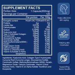 850mg Hyaluronic Acid 30 mg of Vitamin C For Joint and Skin Health 1/2/4Bottles