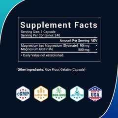 Magnesium Glycinate 500mg – 240 Capsules For Sleep, Stress Relief Support Bone