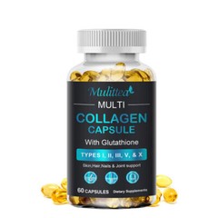 Multi Collagen Peptides Types I, Ii, Iii, V, X Pills Anti-Aging Skin Capsules