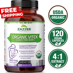 Vitex USDA Organic 500 mg Strength 120 Veggie Caps 4:1 Extract 4 Month Supply