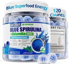 Nextdia Organic Blue Spirulina Gummies Sugar Free Superfood 120 Count Vegan