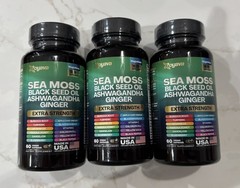 3 Zoyava Sea Moss Black Seed Oil Ginger Ashwagandha Turmeric 60 Caps Ea EX 9/27