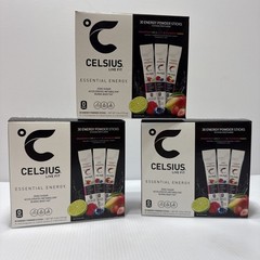 3 pack of 30 CELSIUS LIVE FIT ESSENTIAL ENERGY POWDER STICKS ASSORTED FLAVORS